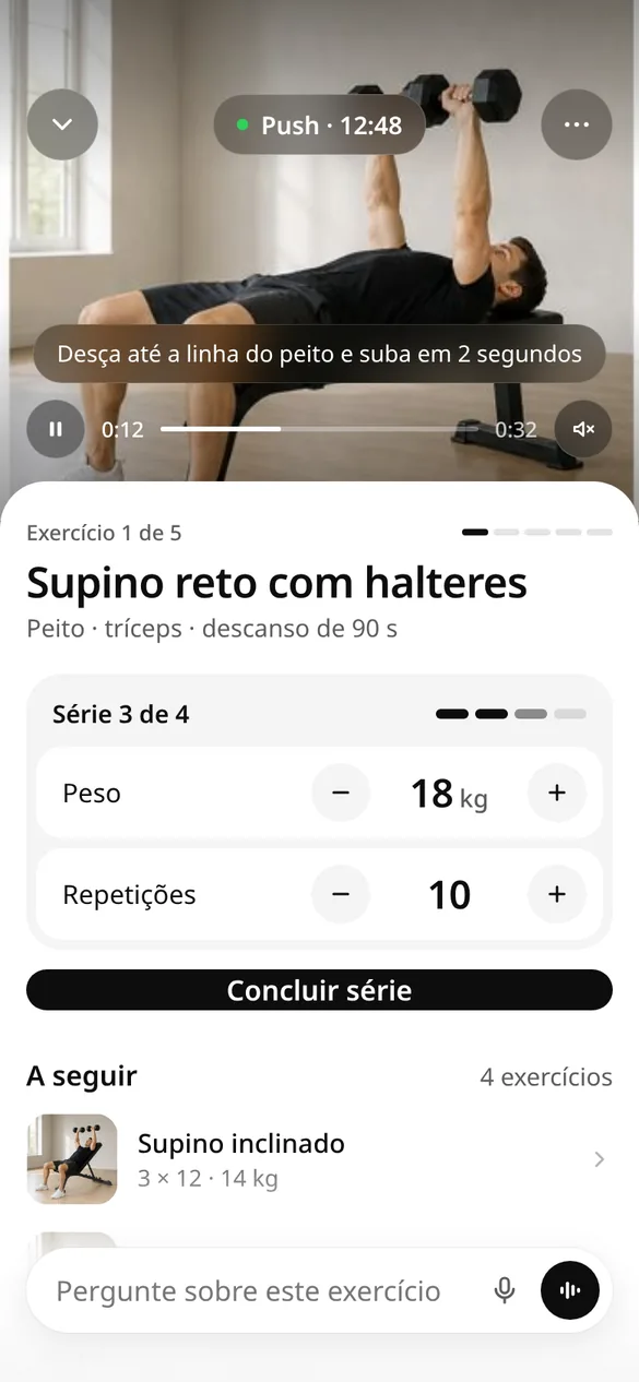 Zafit guided workout with sets, weight and reps